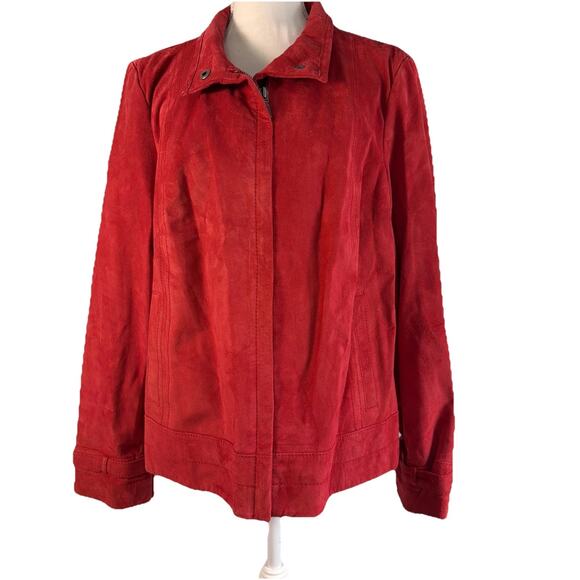 ALFANI Red Fine Genuine LEATHER JACKET SIZE XL WOMENS Zip Up Buckle Detail - Picture 2 of 7